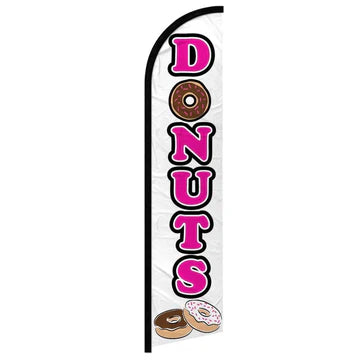 Feather banner, 11.2'x2.5' Donuts, white